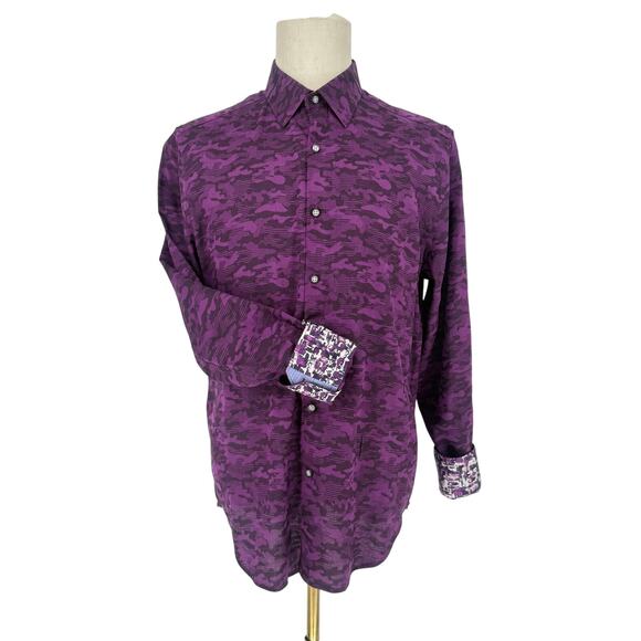 Robert Graham Woven Button Front Long Sleeve Shirt Glory Days Dark Purple  M - Picture 1 of 9